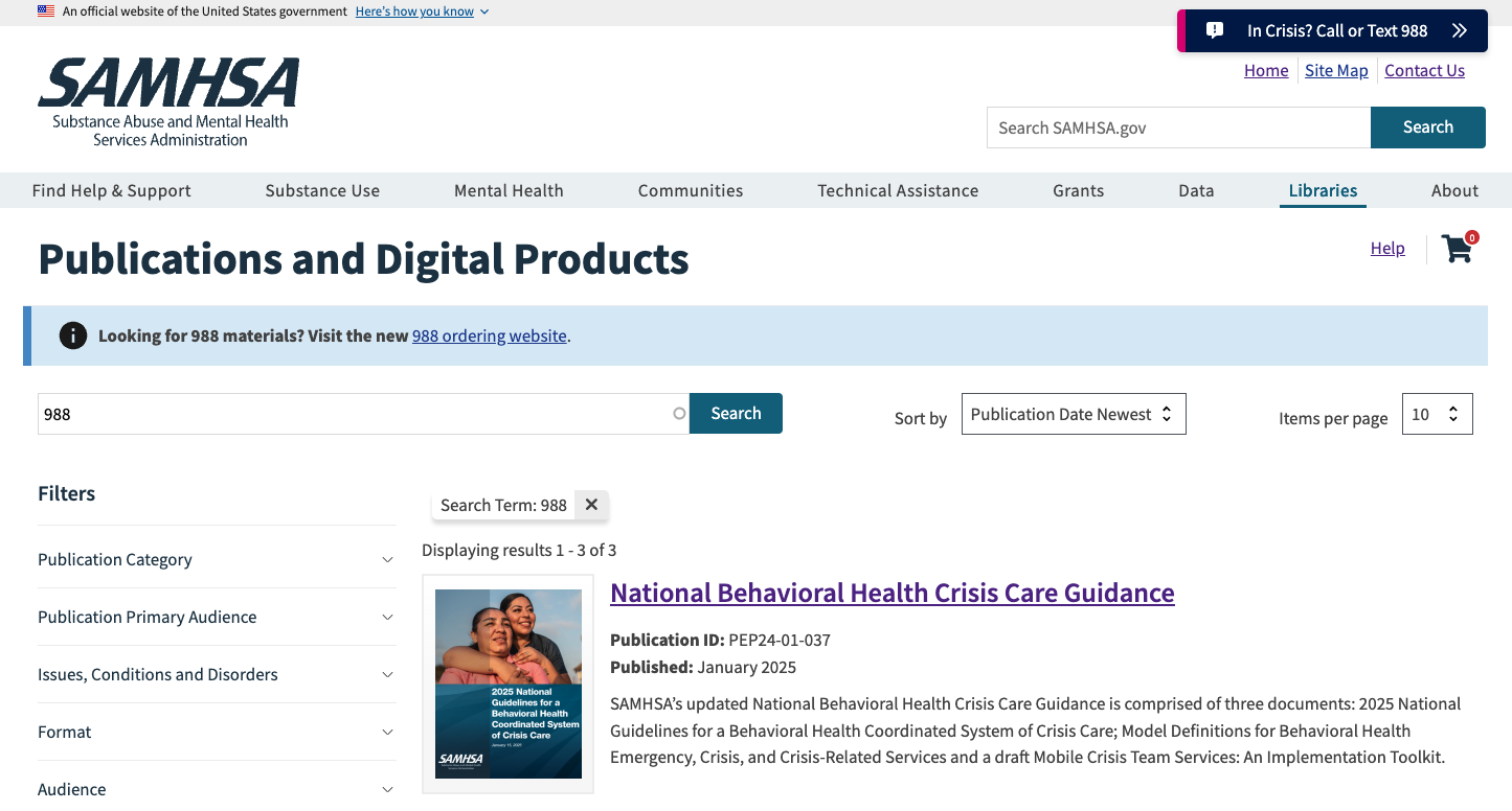 Screenshot of SAMHSA Library - Home
